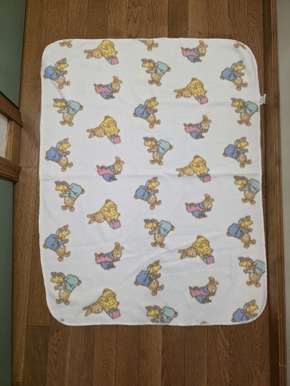 Vintage Springmaid Baby Receiving Blanket Rabbit Bunny Duck 30x40" Pastel